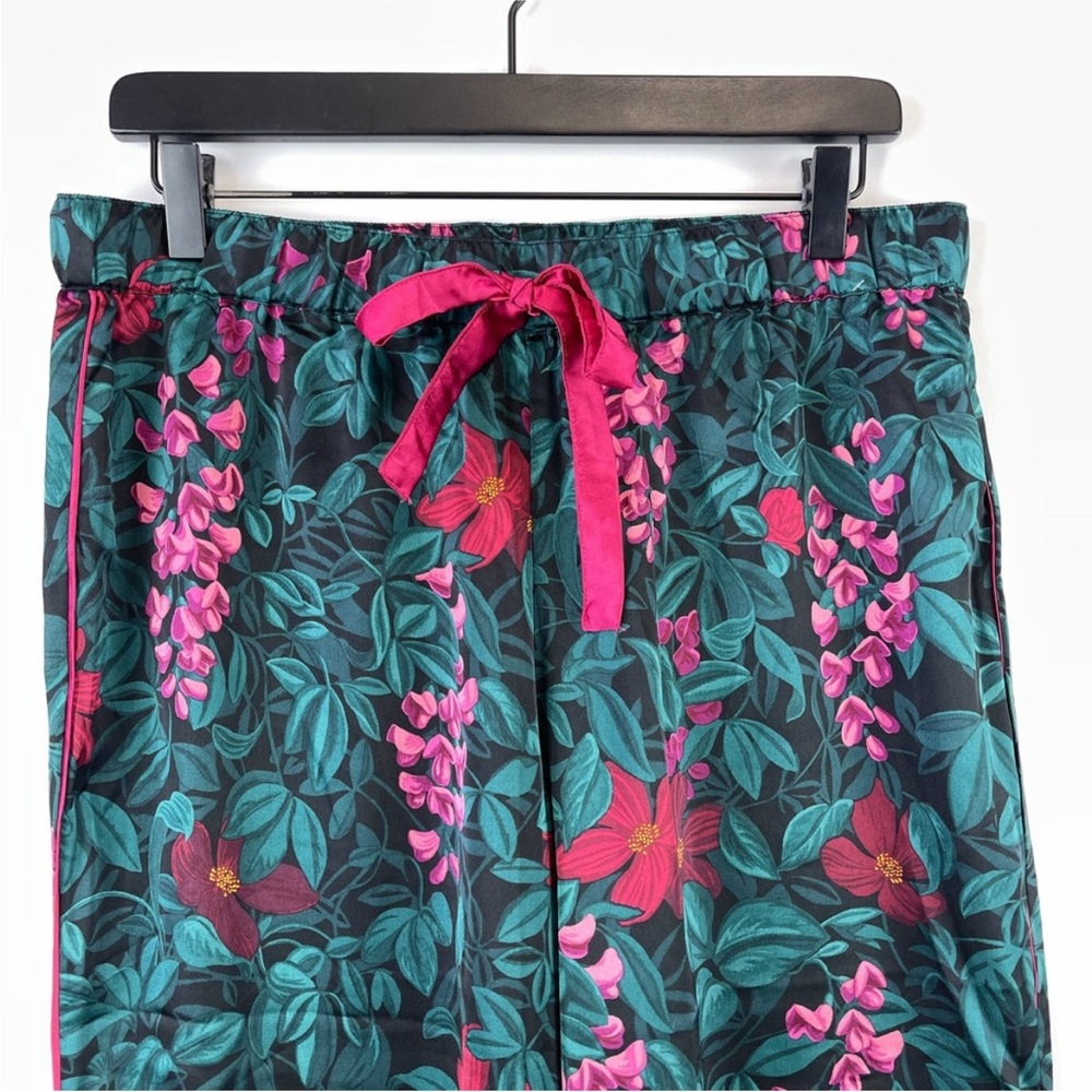 Ann Taylor (M) Womens Sleep Satin Floral Pajama Pants High Rise Green Pink 29” - Picture 2 of 8